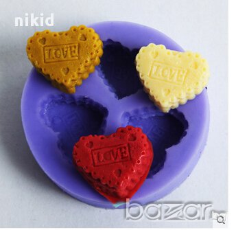 3 мини релефни сърца сърце love силиконов молд за фондан украса торта декорация мъфини, снимка 1