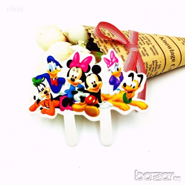 6 Дисни герои Мики Мини Маус 25 бр картонени табелки топер за мъфини сладки декорация украса парти, снимка 1
