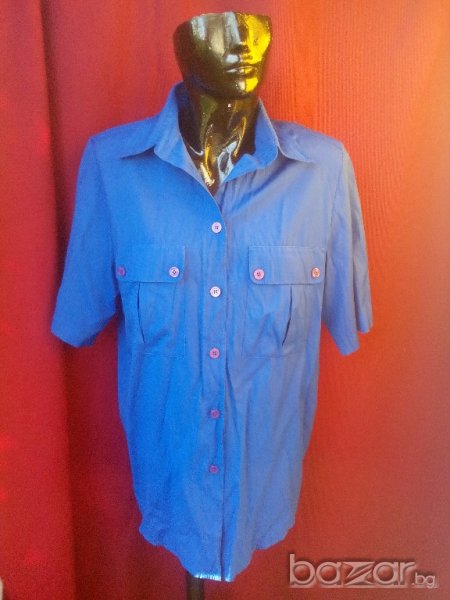Дамска турско синя риза с къс ръкав Л/ХЛ, снимка 1