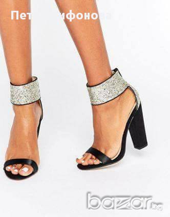 Little Mistress ЛИКВИДАЦИЯ НАЛИЧНИ Маркови черни сандали сатен брокат каишки 38 и 40 номер от Англия, снимка 1