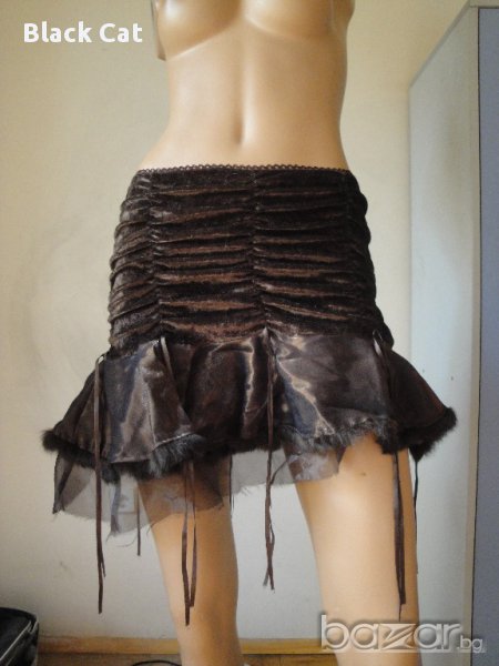 Нова ефектна кафява дамска пола, поръбена с естествена заешка кожа с косъм (тип "туту"), рокля,заек, снимка 1