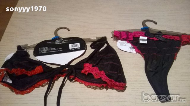 Комплект черен с червени дантелки-сутиен+бикини, снимка 3 - Бельо - 13731492