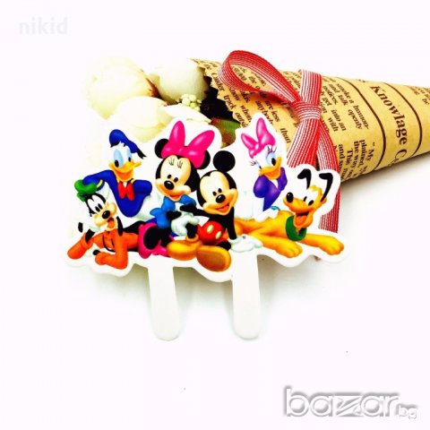 6 Дисни герои Мики Мини Маус 25 бр картонени табелки топер за мъфини сладки декорация украса парти