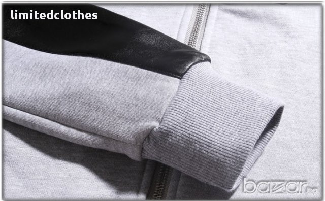 PHILIPP PLEIN GREY LEATHER PLATE Мъжко Горнище с Кожени Елементи size M, снимка 7 - Спортни дрехи, екипи - 12561073