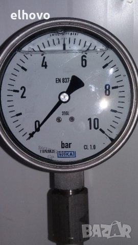 Манометър от неръждаема стомана WIKA Ф100 0до10 бара, снимка 2 - Други инструменти - 25634467
