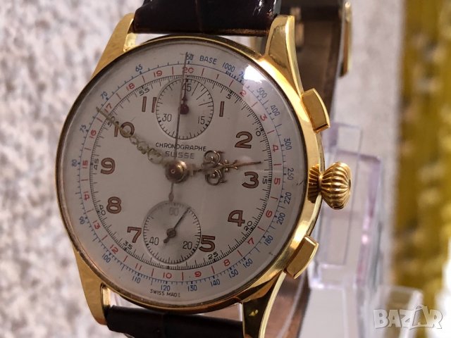 Златен мъжки ръчен часовник-хронограф от 1950г. , снимка 1 - Мъжки - 22113662
