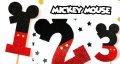 Мики Маус Mickey Mouse цифра 1 2 3 години брокатен топер картон клечка украса декор за торта мъфин 