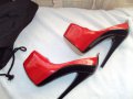 Дамски лачени червено-черни обувки с ток , снимка 1