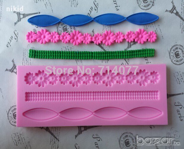  силиконов молд форма 3 различни борда маргаритки перли  декор украса сладки фондан шоколад торта, снимка 1