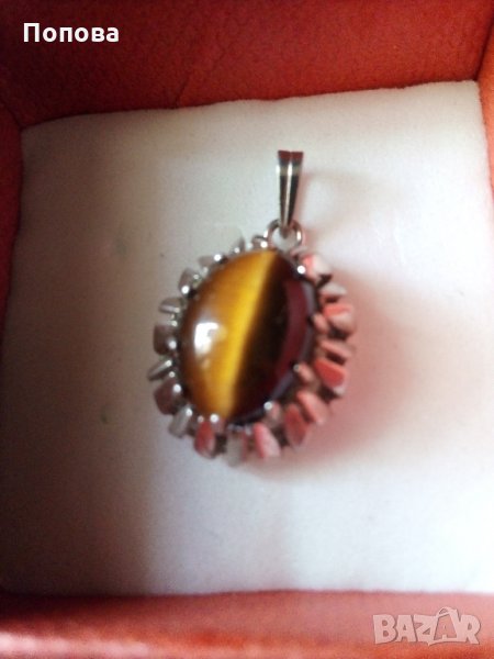 Сребърен медальон  с тигрово  око ръчна изработка , снимка 1