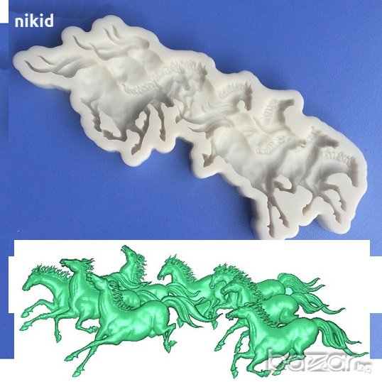 Стадо коне силиконов молд форма декорация украса торта фондан, снимка 1