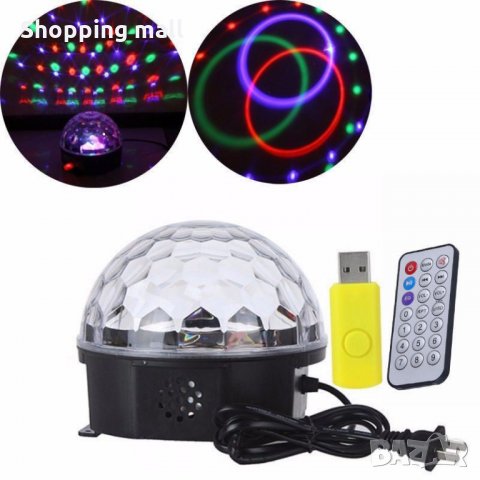 Bluetooth Диско лампа с вградени тонколонки + Флашка USB LED Light Magic Ball, снимка 10 - Прожектори - 20249401