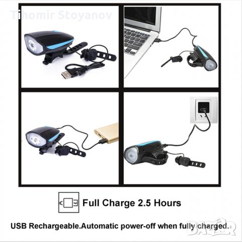 Фар и сирена 2в1 за колело велосипед USB зареждане Лед Фар за колоездене водоустойчив, снимка 7 - Аксесоари за велосипеди - 24867793