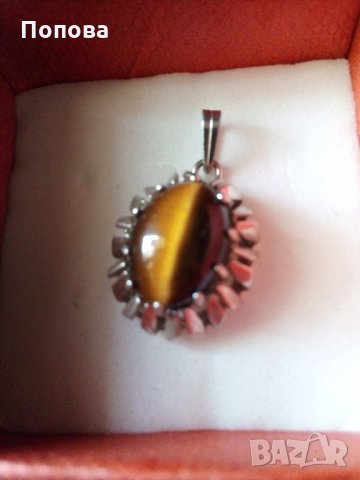 Сребърен медальон  с тигрово  око ръчна изработка , снимка 1