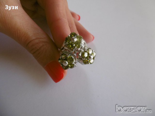 Сребърен дамски пръстен с перидот - сребро проба 925, снимка 2 - Пръстени - 15731846