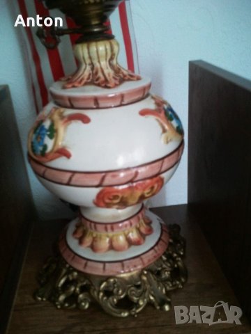 Лампа стара месинг, порцелан и кристал, снимка 3 - Антикварни и старинни предмети - 22066694