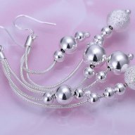 Стилни сребърни обеци висящи топчета - Вариант 3, снимка 2 - Обеци - 8496189