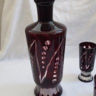 Кристални чаши и гарафа червен цветен  кристал , снимка 11 - Антикварни и старинни предмети - 17470314