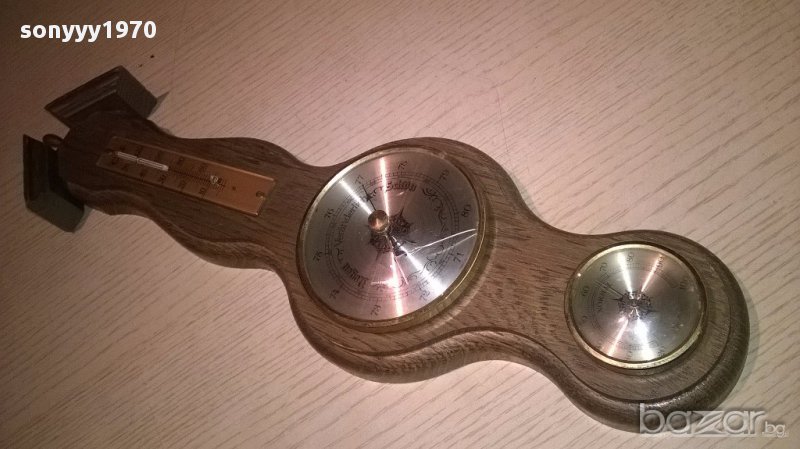 Ретро барометар-40х12см-дърво и месинг-внос швеицария, снимка 1