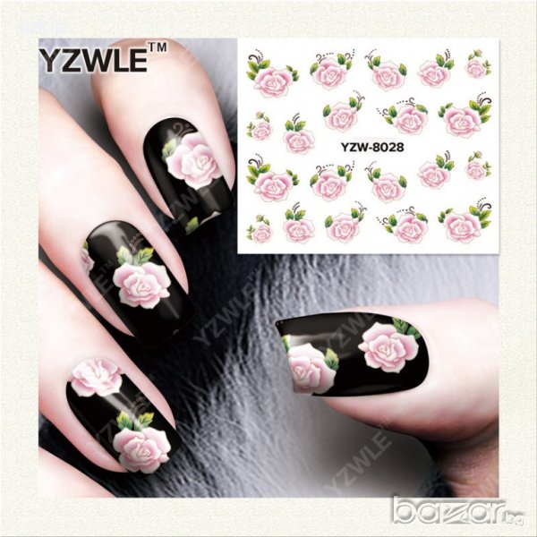 YZW-8028 розови рози ваденки водни стикери за нокти маникюр, снимка 1