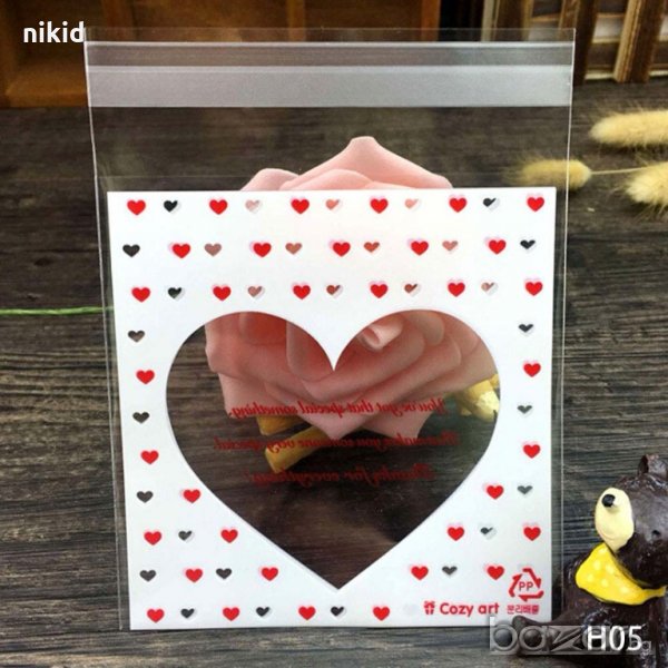 7*7+3 прозрачно сърце Свети Валентин сватба опаковъчни пликчета торбички за дребни сладки, снимка 1