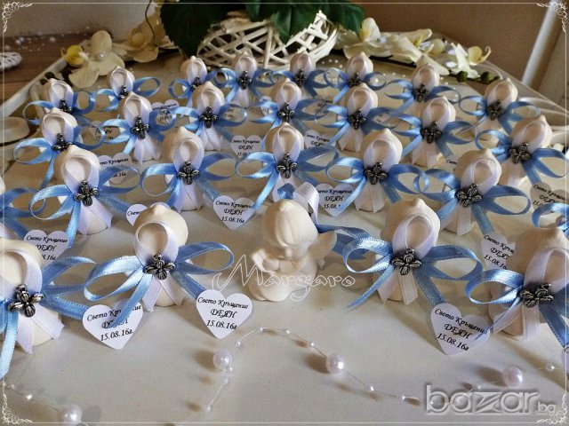 Ангелчета - подаръчета за кръщене в светло синьо и бяло с кръстче, снимка 1 - Подаръци за кръщене - 16280801