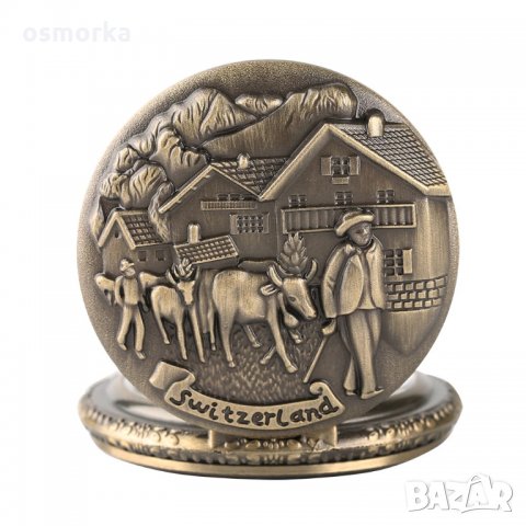 Красив Джобен часовник с швейцарски мотиви крави къщи планини мляко шоколади Алпите, снимка 5 - Други ценни предмети - 23816303