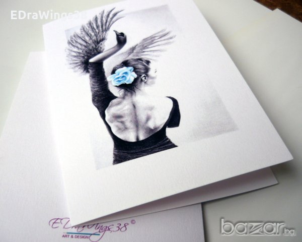 Картичка "Лебед" / балерина, танц, изкуство, снимка 4 - Други - 21060695