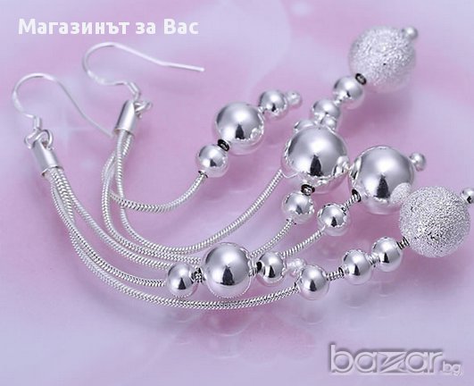 Стилни сребърни обеци висящи топчета - Вариант 3, снимка 2 - Обеци - 8496189