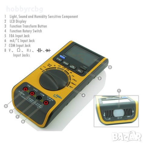 Мултиметър 5в1 с възможност за измерване на: LUX, dB, °C, RH, AC, DC GVA-19, снимка 3 - Други инструменти - 21706429