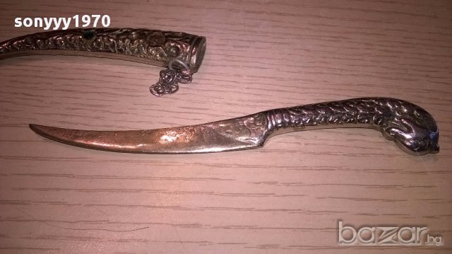 Turkiye-нож с кания-метални-19см-внос швеицария, снимка 4 - Антикварни и старинни предмети - 15882661