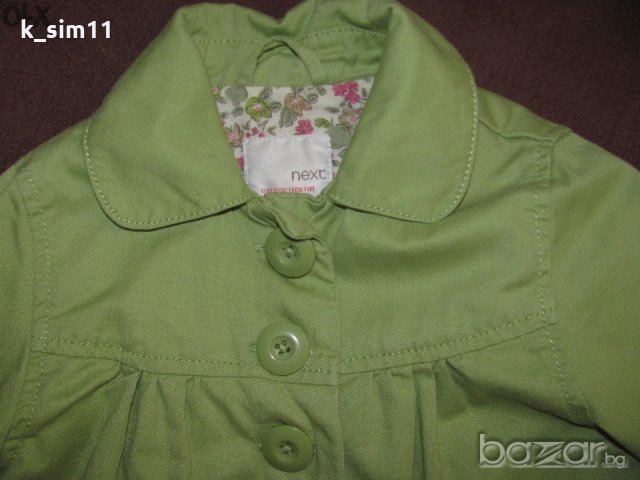 Зелено пролетно-есенно палто/ тренч на Next за 3-4 г, снимка 2 - Детски якета и елеци - 19216569
