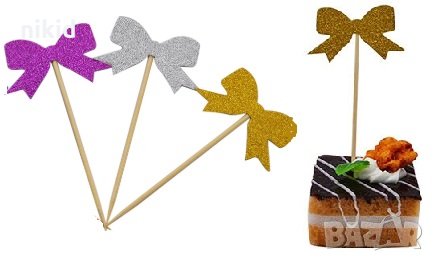 10 бр Панделки брокатени топер клечки декорация украса за мъфини кексчета парти 