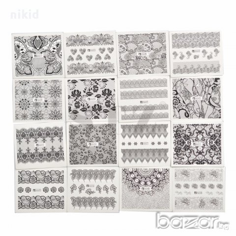 A625-672  48 бр черно бели микс татос ваденки водни стикери за нокти маникюр, снимка 2 - Продукти за маникюр - 17800527