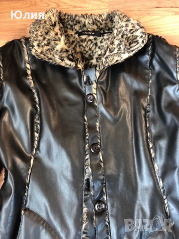 Кожено палто/ манто - черно с леопардов принт, снимка 12 - Палта, манта - 24064565