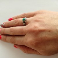 Сребърен пръстен  с малахит , ръчна изработка - сребро , снимка 1 - Пръстени - 24769284