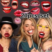 20 бр забавни клечки устни със зъби уста за снимка парти повод рожден Props пропс аксесоари снимки, снимка 1 - Други - 24149549