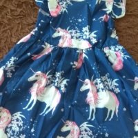 Детска тъмно синя рокля на еднорог еднорози, снимка 4 - Детски рокли и поли - 25923487