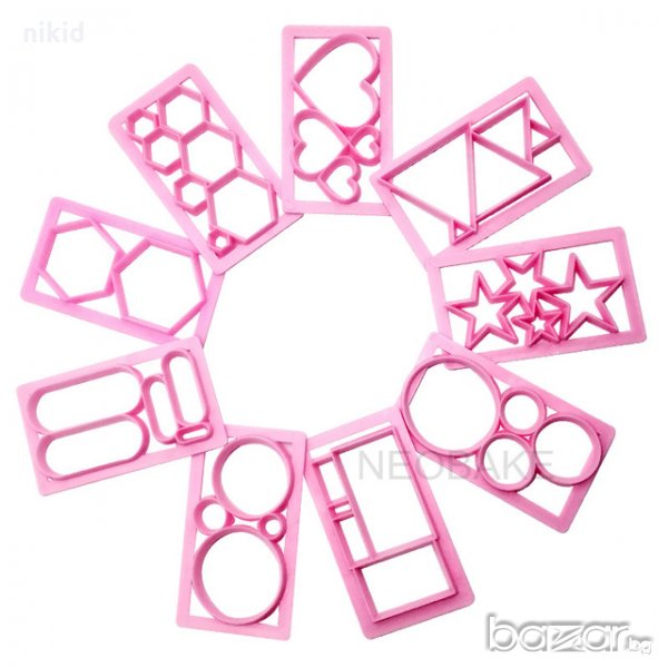 9  геометрични форми рамки резци пластмасови за украса сладки , снимка 1
