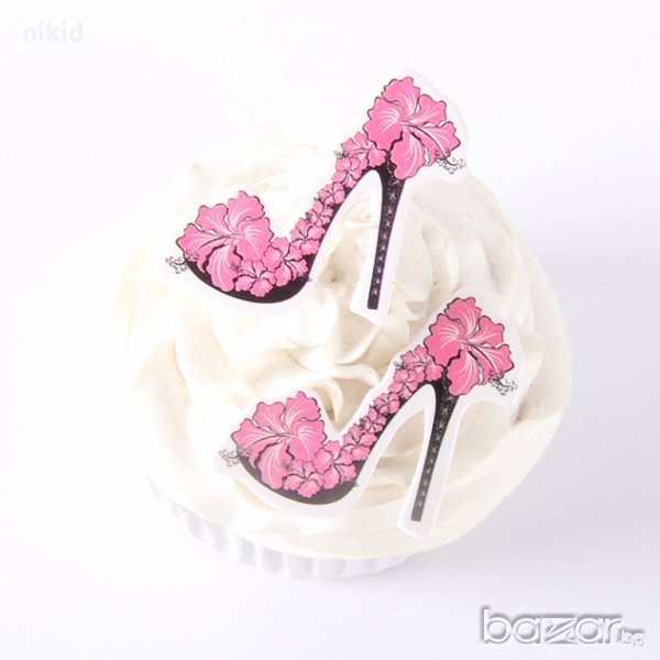 15 бр дамски розови обувки токчета топери за моминско парти сватба декорация за мъфини торта украса, снимка 1