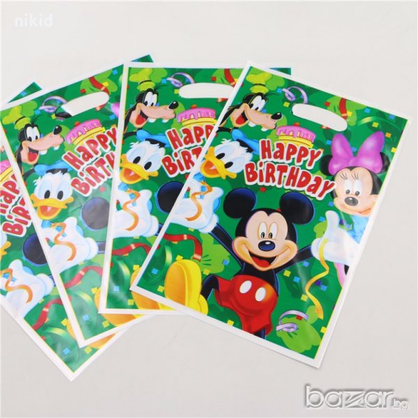 10 бр торбички Мики Маус и приятели зелен фон за сладки подарък рожден ден парти, снимка 1