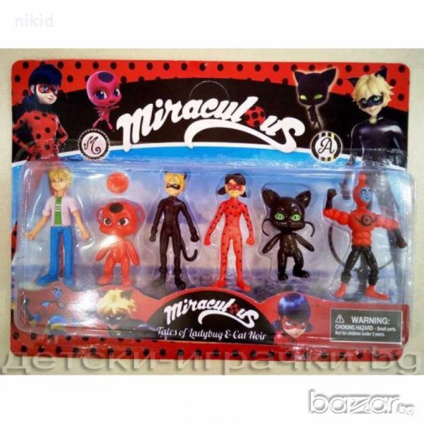 6 бр Калинката и Черния котарак фигурки miraculous ladybug пластмасови за игра и украса торта, снимка 1