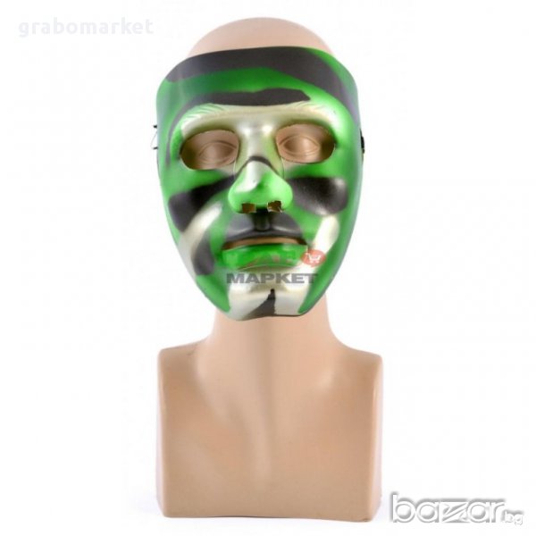 Карнавална маска, декорирана в камуфлажни цветове. Изработена от PVC материал., снимка 1