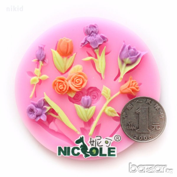 цветя лале роза зюмбюл роза китки силиконов молд форма фондан шоколад глина захарно тесто украса , снимка 1