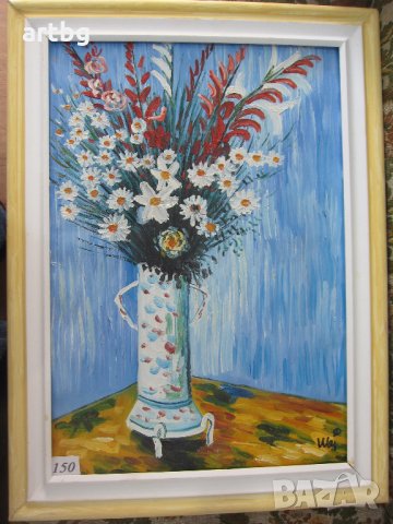 Автентична картина "Ваза с гладиоли и лилии", снимка 2 - Картини - 24741798
