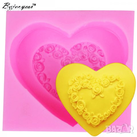 3D Изпъкнало дълбоко релефно сърце с рози контур силиконов молд форма калъп фондан гипс сапун торта, снимка 1 - Форми - 22004994