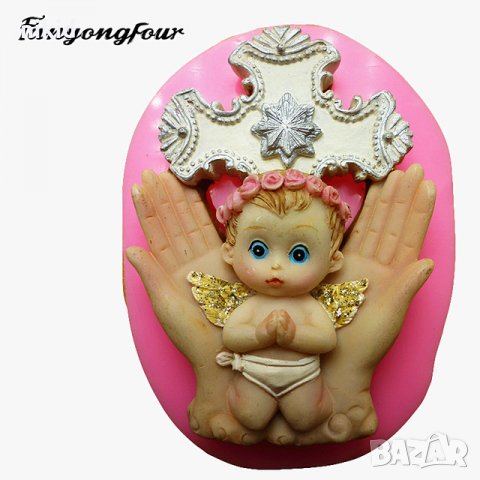 Ангел бебе на кръст и ръце Кръщене Голям силиконов молд калъп фондан тесто калъп гипс сапун, снимка 2 - Форми - 22004831