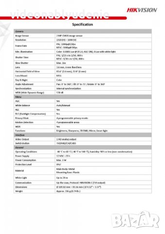 4в1 Камера за HD-TVI, AHD, HDCVI, CVBS Hikvision DS-2CE72DFT-F 2 Mpx ColorVu Цветна Картина при Мрак, снимка 4 - HD камери - 25708171