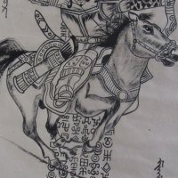 Картина Чингиз хан на кон върху оризова хартия от Монголия, снимка 7 - Колекции - 20252981