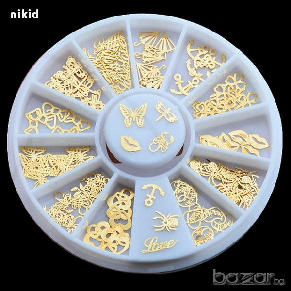 12 вида златисти микс тънки формички декорация за нокти маникюр, снимка 1